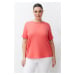 Trendyol Curve Pink Stone Detailed Boyfriend Knitted T-shirt