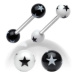 Ocelový piercing do jazyka, černobílé akrylové kuličky s hvězdičkami - Barva piercing: Černá - B