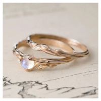 OLIVIE Dva stříbrné prsteny MĚSÍČNÍ KÁMEN 7757