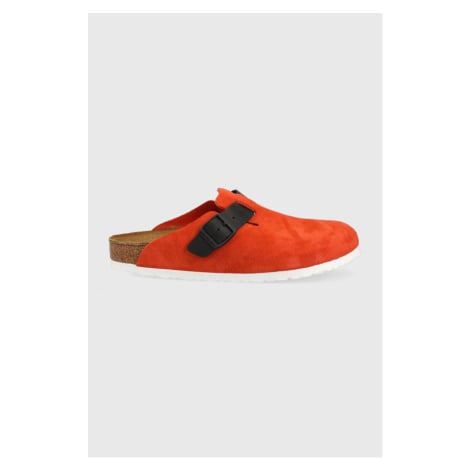 Semišové pantofle Birkenstock pánské, oranžová barva, Boston