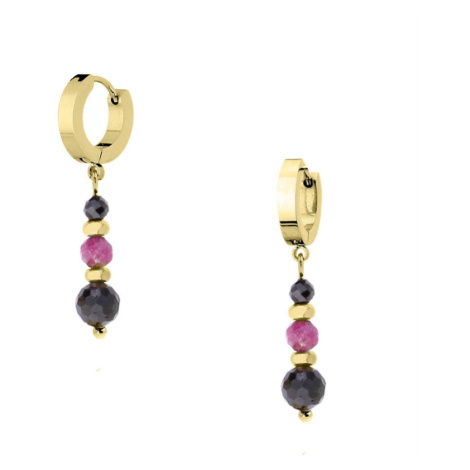 Manoki Náušnice s černými turmalíny a růžovým rubínem KA214GR Růžová