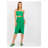 Základní zelená tužková sukně s rozparkem