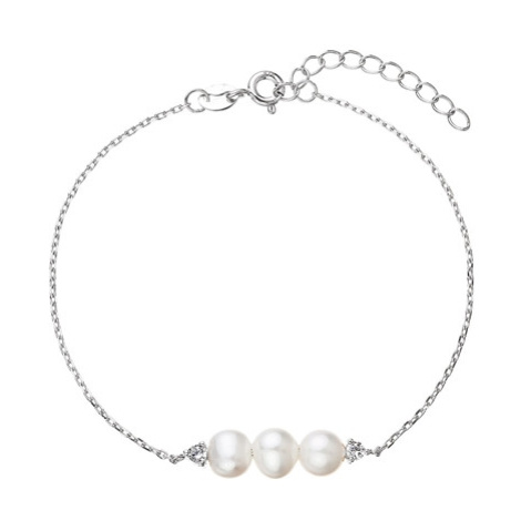Stříbrný náramek řetízek se třemi říčními perlami a zirkony 23018.1