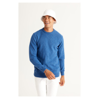 AC&Co / Altınyıldız Classics Men's Saks Blue Standard Fit Regular Cut Crew Neck Jacquard Knitwea