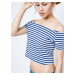 Short blouse with neckline carmen white with navy stripes