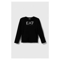 Dětská bavlněná košile s dlouhým rukávem EA7 Emporio Armani černá barva, s potiskem