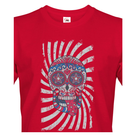 Pánské tričko s potiskem barevné lebky - originální a stylové tričko BezvaTriko