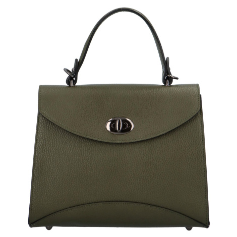 Luxusní dámská kožená kufříková kabelka do ruky Anne, zelená Delami Vera Pelle
