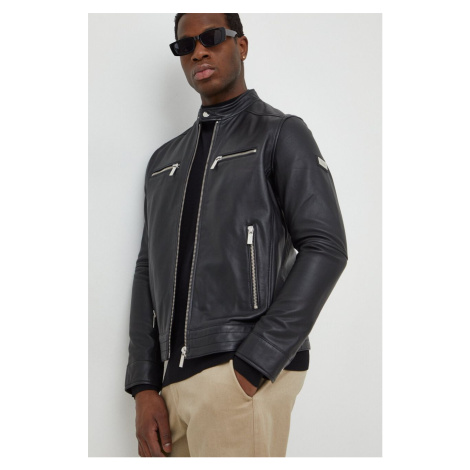 Kožená bunda Karl Lagerfeld pánská, černá barva, přechodná, 541422.555019