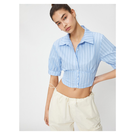 Koton Crop Shirt with Balloon Sleeves, Corset Waist and Buttoned Cotton