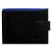 Černá kožená peněženka pro muže s modrou vsadkou, zapínání