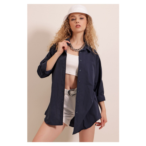 Bigdart 3900 Oversize Long Basic Shirt - Navy