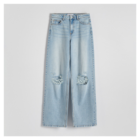 Reserved - Džíny wide leg s prošoupáním - Modrá