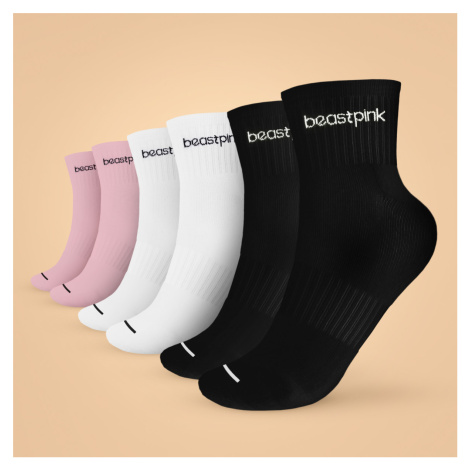 Ponožky Midhigh 3Pack White Black Pink - BeastPink