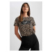 DEFACTO Regular Fit Crew Neck Animal Patterned Short Sleeve T-Shirt