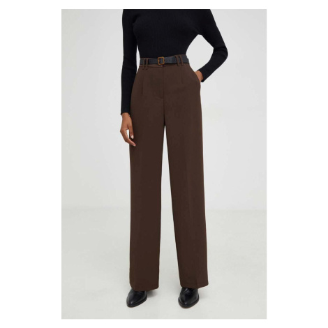 Kalhoty Answear Lab dámské, hnědá barva, jednoduché, high waist