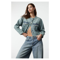 Trendyol Blue Collar Detailed Crop Denim Jacket