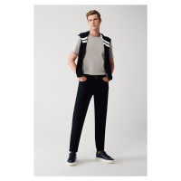 Avva Men's Navy Blue Dobby 5-Pocket Slim Fit Slim Fit Canvas Flexible Trousers