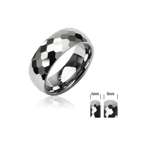 Wolframový prsten stříbrné barvy, broušené lesklé šestihrany, 6 mm Šperky eshop