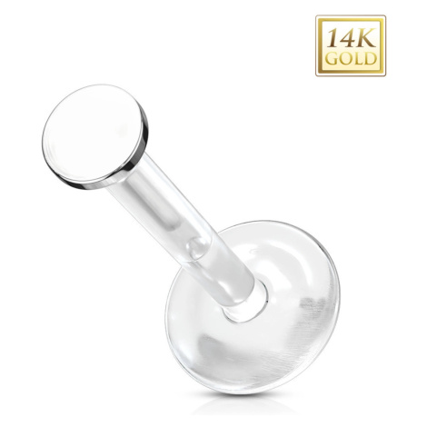 Piercing ze 14K bílého zlata do ucha, chrupavky, rtu - průhledný Bioflex, hladký kroužek, 2 mm Šperky eshop