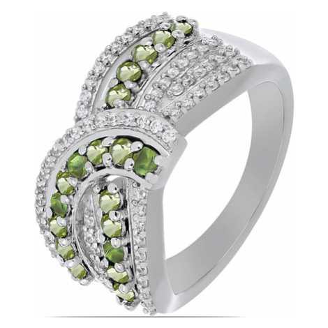 Prsten stříbrný s broušeným olivínem a zirkony Ag 925 048101 PD - 62 mm , 5,3 g
