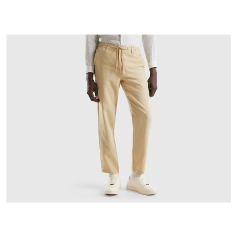 Benetton, Trousers In Pure Linen With Drawstring United Colors of Benetton