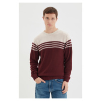 Trendyol Claret Red Men's Slim Fit Crew Neck Paneled Knitwear Sweater