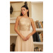 Carmen Gold Sequined Chiffon Long Evening Dress