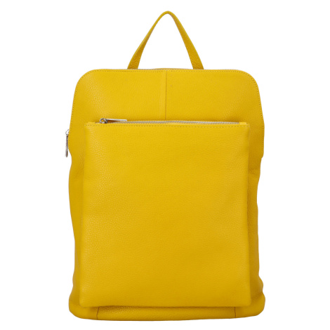 Prostorný dámský kožený batoh Jean, žlutý Delami Vera Pelle