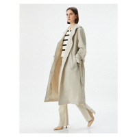 Koton Trench Coat Midi Length Double Breasted Collar Buttoned Pocket Belted