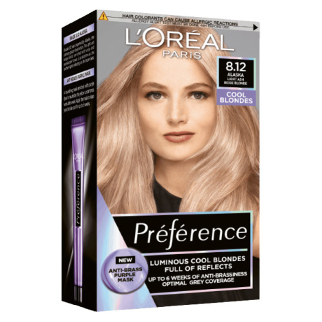 L'Oréal Paris Préférence 8.12 Alaska permanentní barva, Studená světlá blond 192 ml