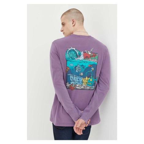 Bavlněné tričko s dlouhým rukávem Superdry fialová barva, s potiskem