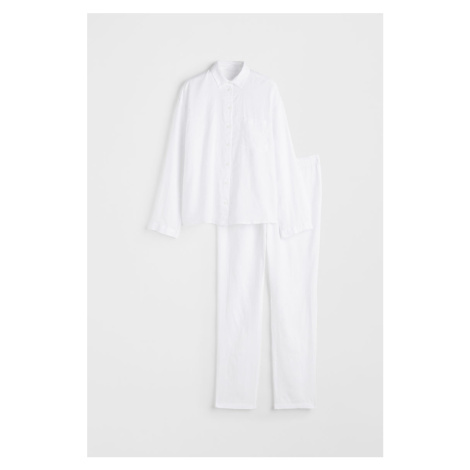 H & M - Pyžamo ze sepraného lnu - bílá H&M