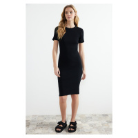 Trendyol Black Crew Neck Ribbed Stretchy Knitted Midi Pencil Dress