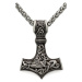 Camerazar Pánský náhrdelník s kladivem Thor Mjolnir, stříbrný, slitiny kovů, délka 60 cm