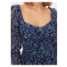 Modré dámské květované šaty s nařasenými rukávy Trendyol