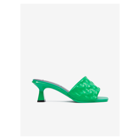Zelené dámské kožené pantofle KARL LAGERFELD Panache II Padded