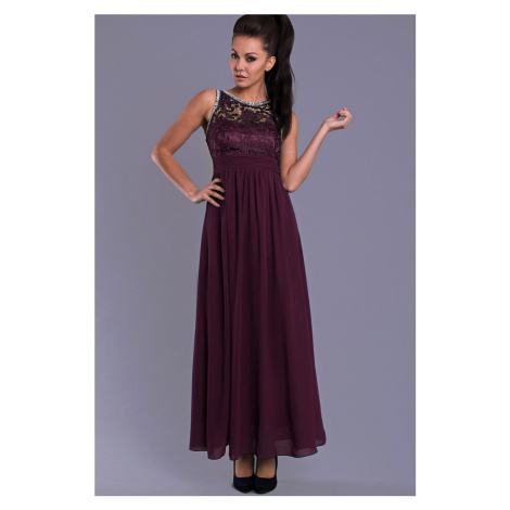 Dámské společenské šaty s krajkou a kamínky dlouhé tmavě model 15089591 - EVA&#38;LOLA EVA&LOLA