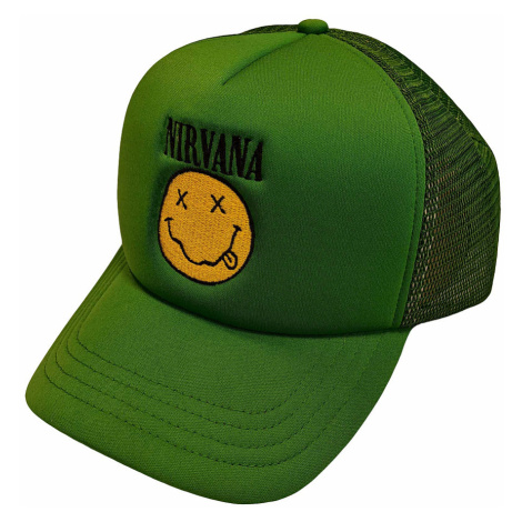 Nirvana kšiltovka, Logo &amp; Happy Face Mesh Back Green RockOff