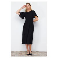 Trendyol Black A-Line Crew Neck Button Detailed Midi Woven Dress