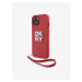 PU Leather Stack Logo Wrist Strap Zadní Kryt pro iPhone 14 Red DKNY