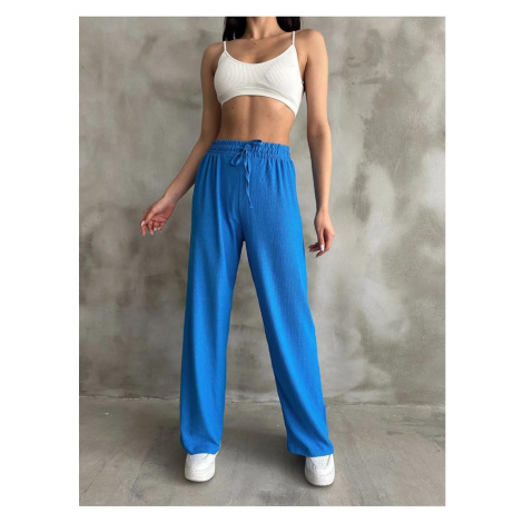 35109 Dewberry Elastic Waist Women Pants-BLUE