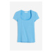 H & M - Tričko's vykrojeným kulatým výstřihem - modrá