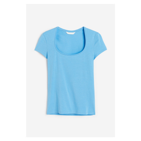 H & M - Tričko's vykrojeným kulatým výstřihem - modrá H&M