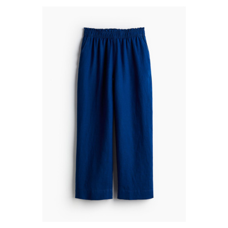 H & M - Lněné kalhoty ke kotníkům - modrá H&M