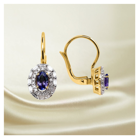 Luxusní zlaté náušnice s tanzanitem a diamanty Planet Shop