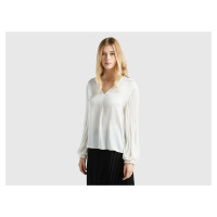 Benetton, Blouse With Long Pleated Sleeves