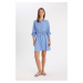 DEFACTO Shirt Collar Seersucker Textured Long Sleeve Mini Dress