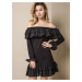 LEMONADA COLD SHOULDER DRESS WITH FLOUNCES BLACK