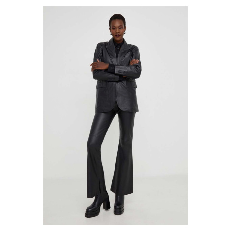 Kožené kalhoty Answear Lab flare X limitovaná kolekce NO SHAME dámské, černá barva, zvony, high 